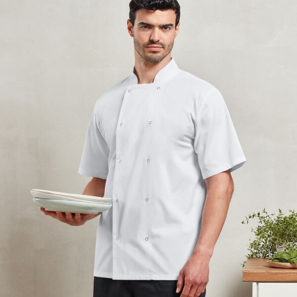Premier Unisex Short Sleeve Stud Front Chef&#39;s Jacket Thumbnail