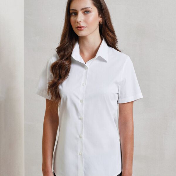 Women&#39;s stretch fit cotton poplin short sleeve blouse Thumbnail