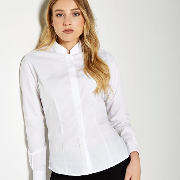 Women&#39;s mandarin collar shirt long-sleeved (tailored fit) Thumbnail